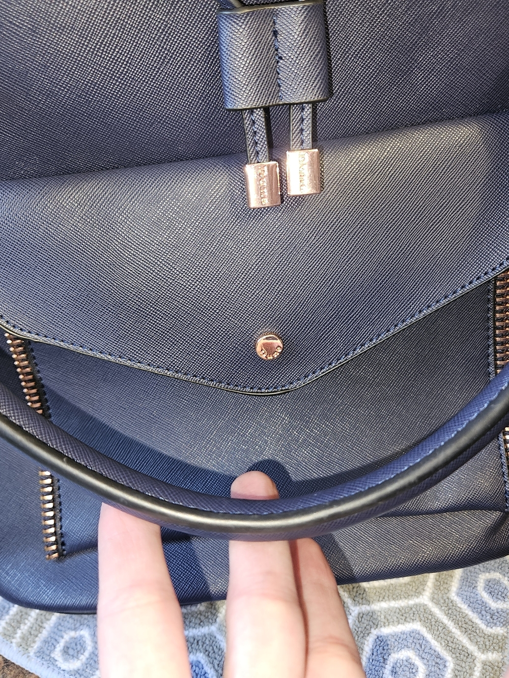 Dune London Navy Blue Bucket Bag with Rose Gold-Tone/Copper Hardware NWOT - Picture 12 of 16